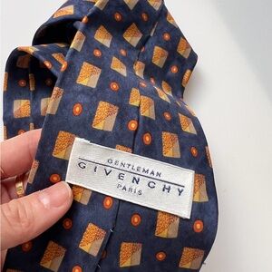 Givenchy Tie Men Necktie Silk Dress Suit - Geometric Blue/Orange Plaid Print